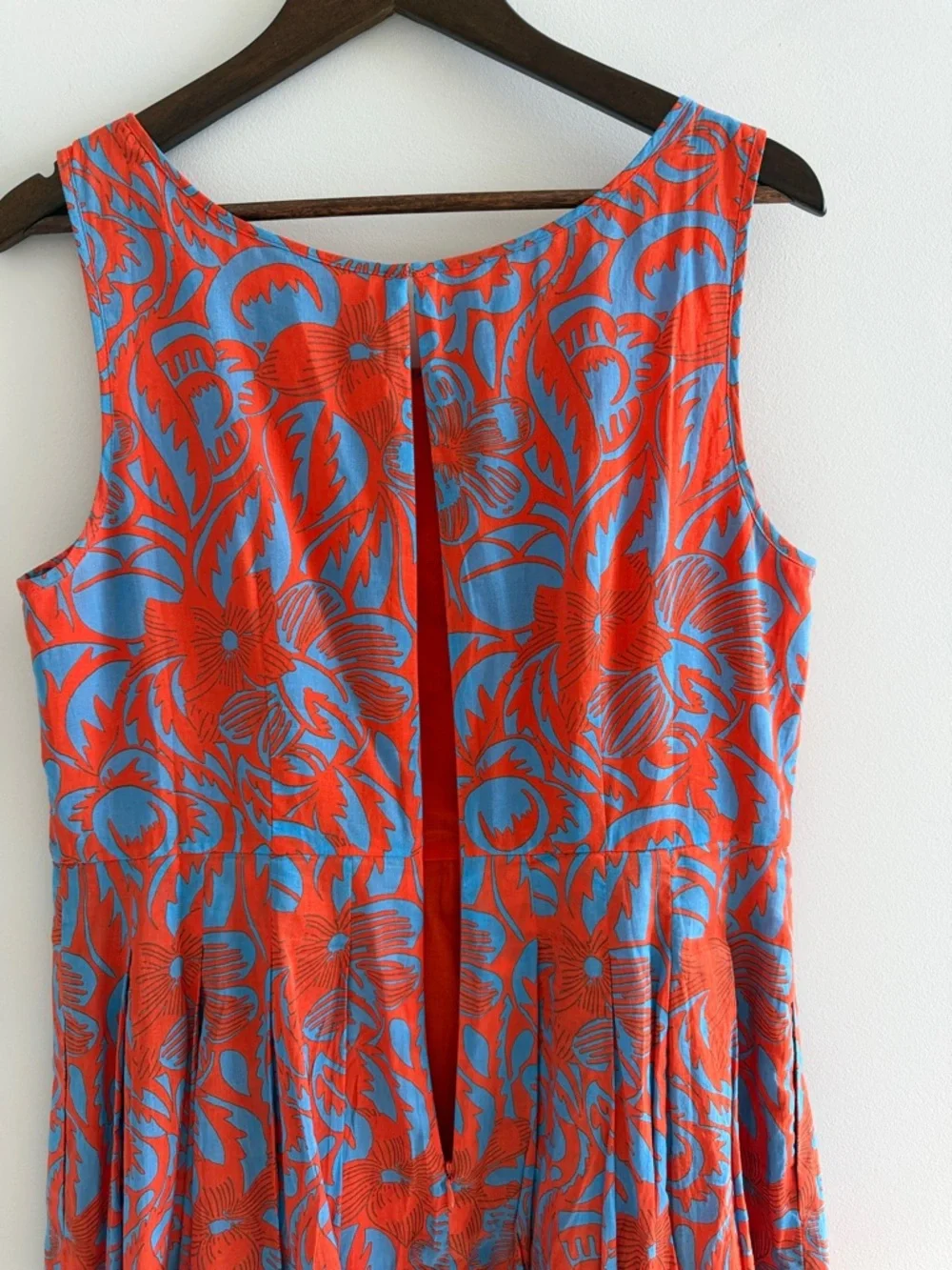 Talbots Orange Blue Floral Sleeveless Cotton Fit & Flare Dress Knee Length SZ 12 - Picture 6 of 14
